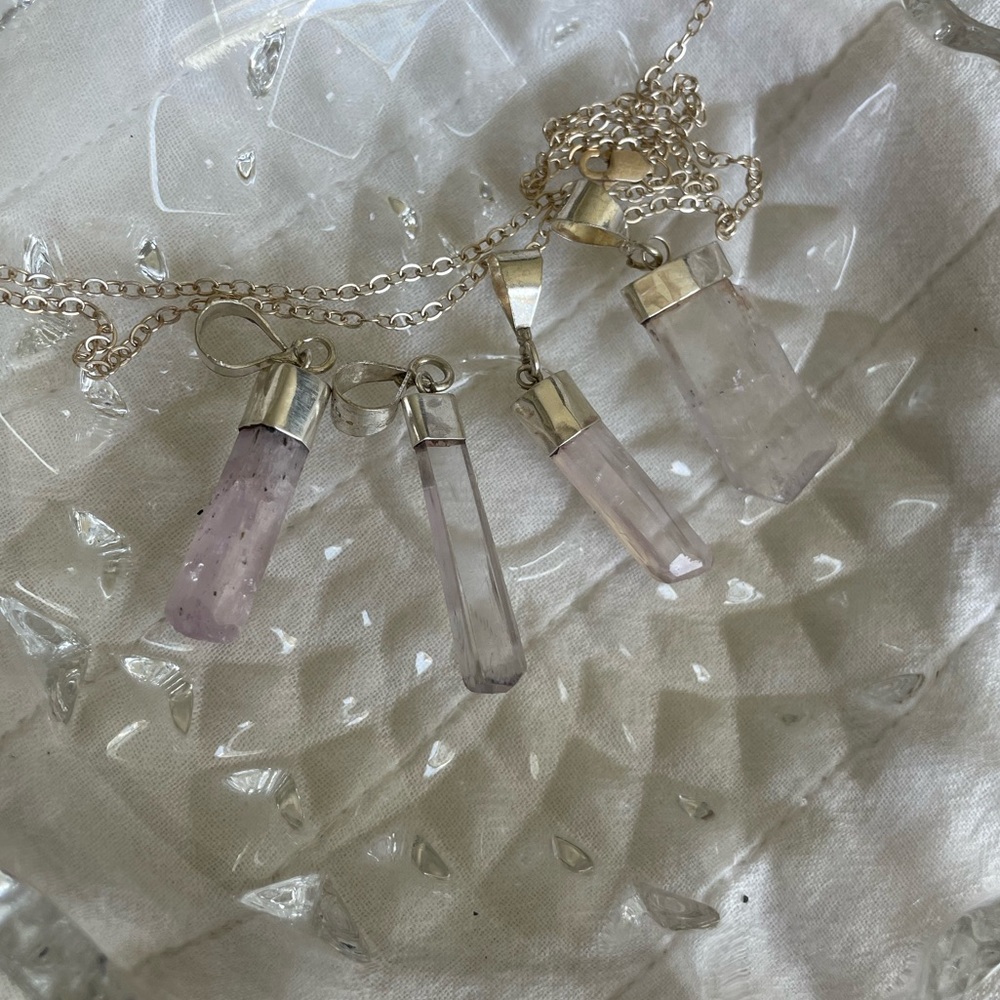 Kunzite Crystal Pendant w/ 925 sterling silver tops